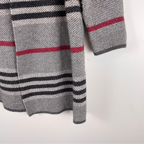 RD STYLE Cardigan W’s S Grey Hooded Cozy Open Front Longline Red Stripe Coatigan - Picture 5 of 12